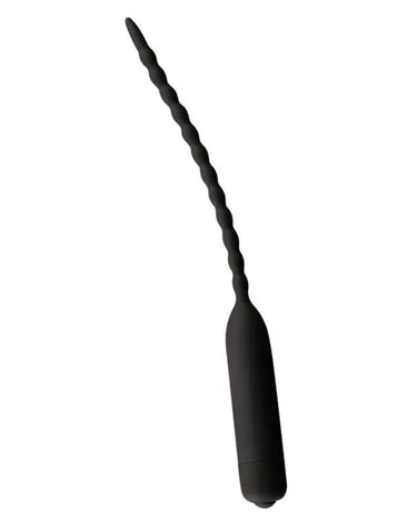 a black vibrating sounding rod with a black handle on a white background
